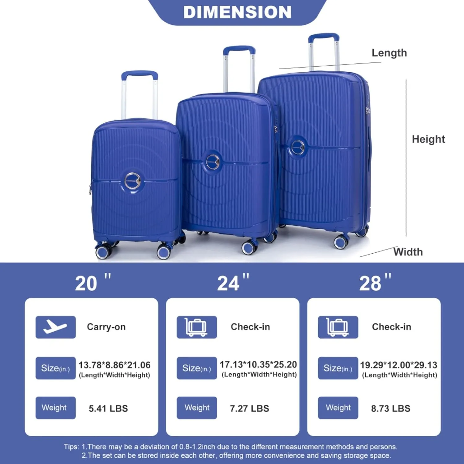 Expandable Hardshell Suitcase Double Spinner Wheels PP Luggage Sets Lightweight Durable Suitcase with TSA Lock,3-Piece Set (20/24/28),Black-NEW SKU W284P197041/W284P197039 (Navy   Polypropylene)