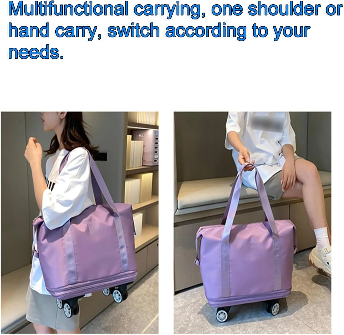 Expandable Rolling Duffel Bag with Wheels - Collapsible Travel Bag for Airline & Road Trips | Foldable Weekender Bag with 360° Spinner Wheels for Men & Women(Dark Blue)