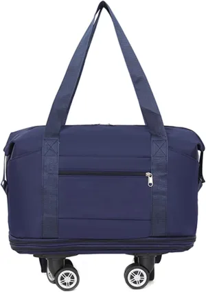 Expandable Rolling Duffel Bag with Wheels - Collapsible Travel Bag for Airline & Road Trips | Foldable Weekender Bag with 360° Spinner Wheels for Men & Women(Dark Blue)