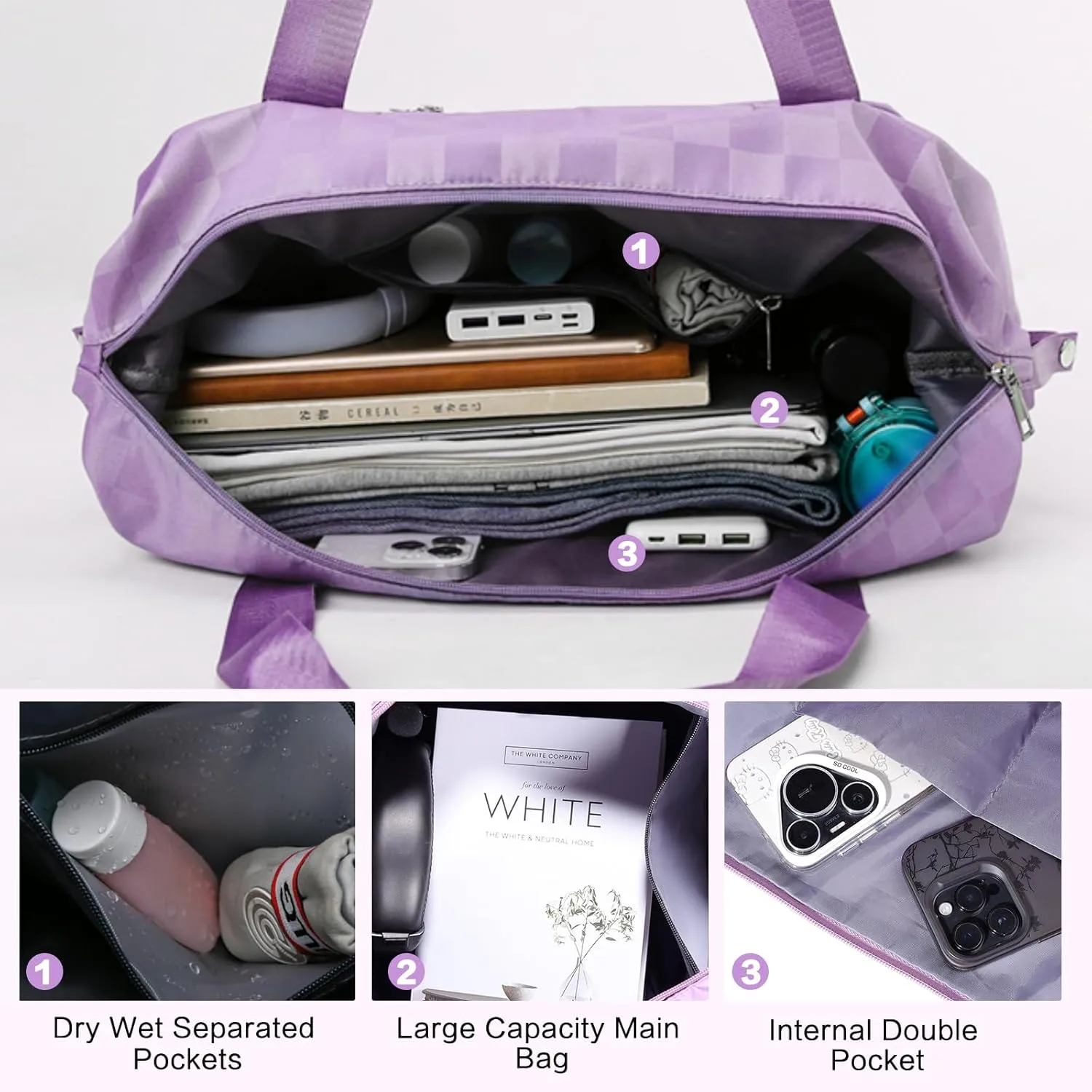 Expandable Rolling Duffle Bag - Large Carry-On With Spinner Wheels, Foldable Weekend Travel Bag, 28-58L Capacity(Purple)