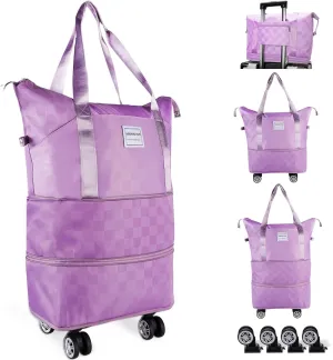 Expandable Rolling Duffle Bag - Large Carry-On With Spinner Wheels, Foldable Weekend Travel Bag, 28-58L Capacity(Purple)