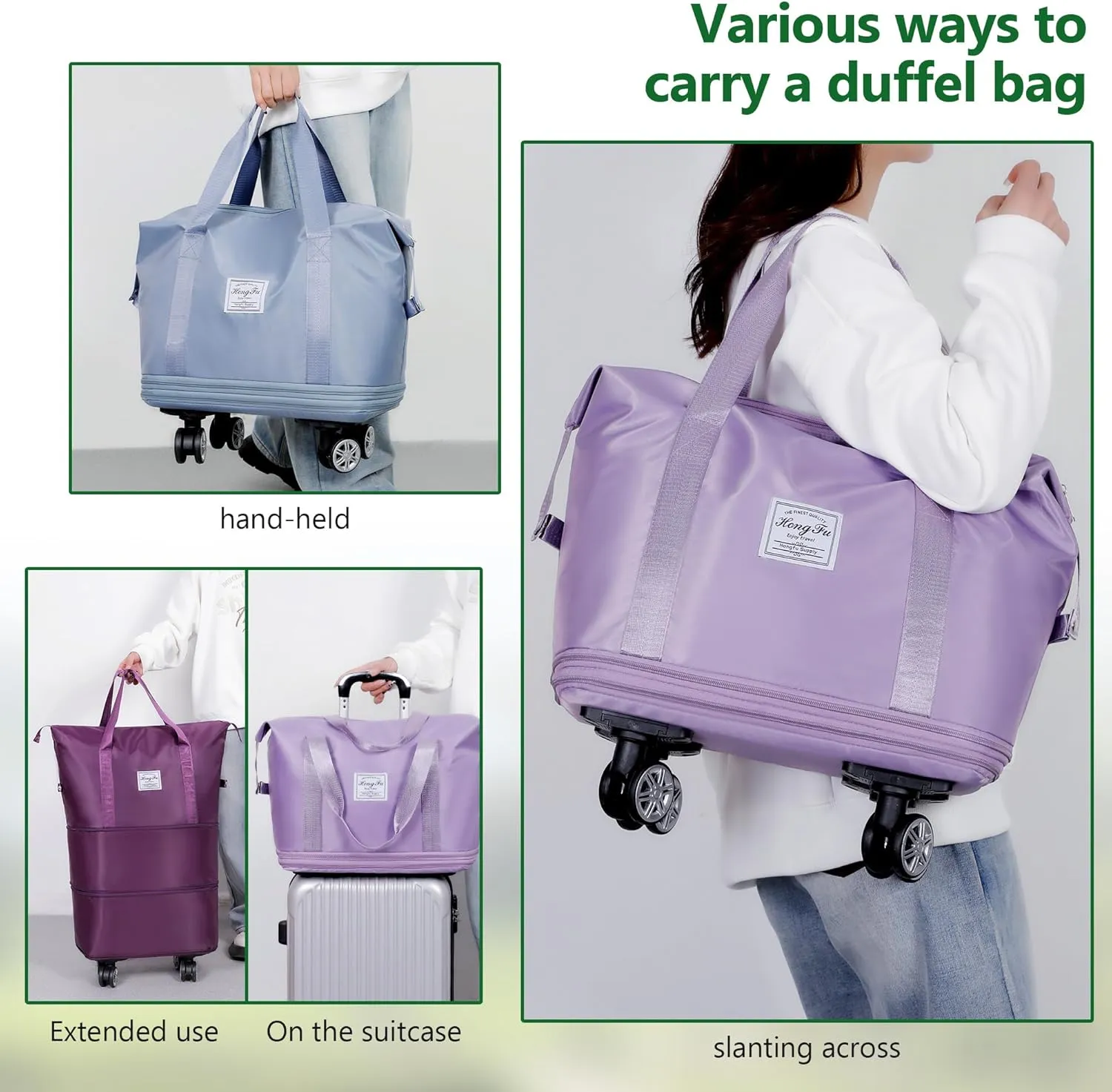 Expandable Suitcase, Folding Travel Bag with Wheels, Weekender Travel Bag for Carry-On, Tote Bag with Storage Space，Large luggage bag for Business Trips, Camping, Short Trips, Fitness