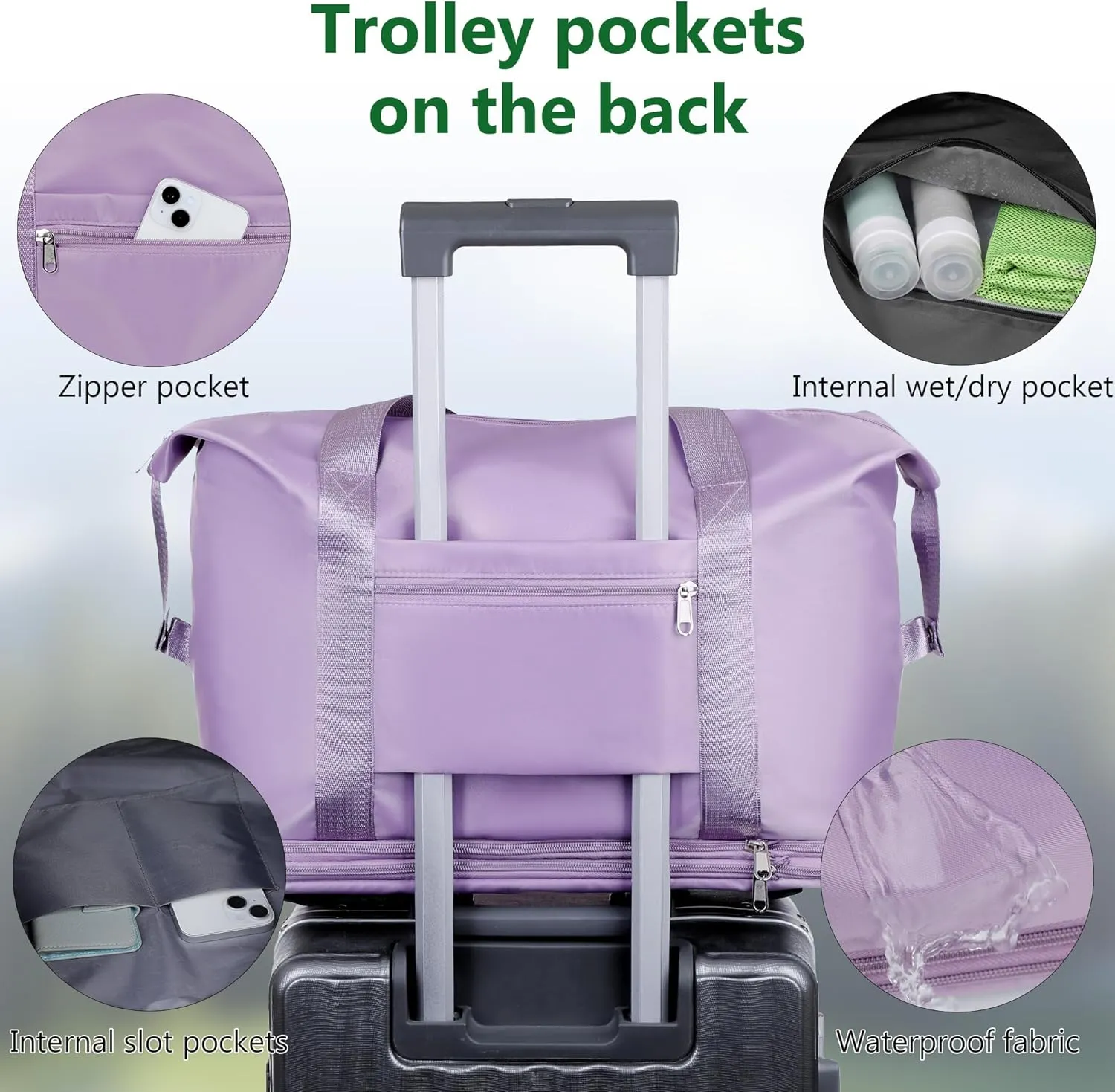 Expandable Suitcase, Folding Travel Bag with Wheels, Weekender Travel Bag for Carry-On, Tote Bag with Storage Space，Large luggage bag for Business Trips, Camping, Short Trips, Fitness