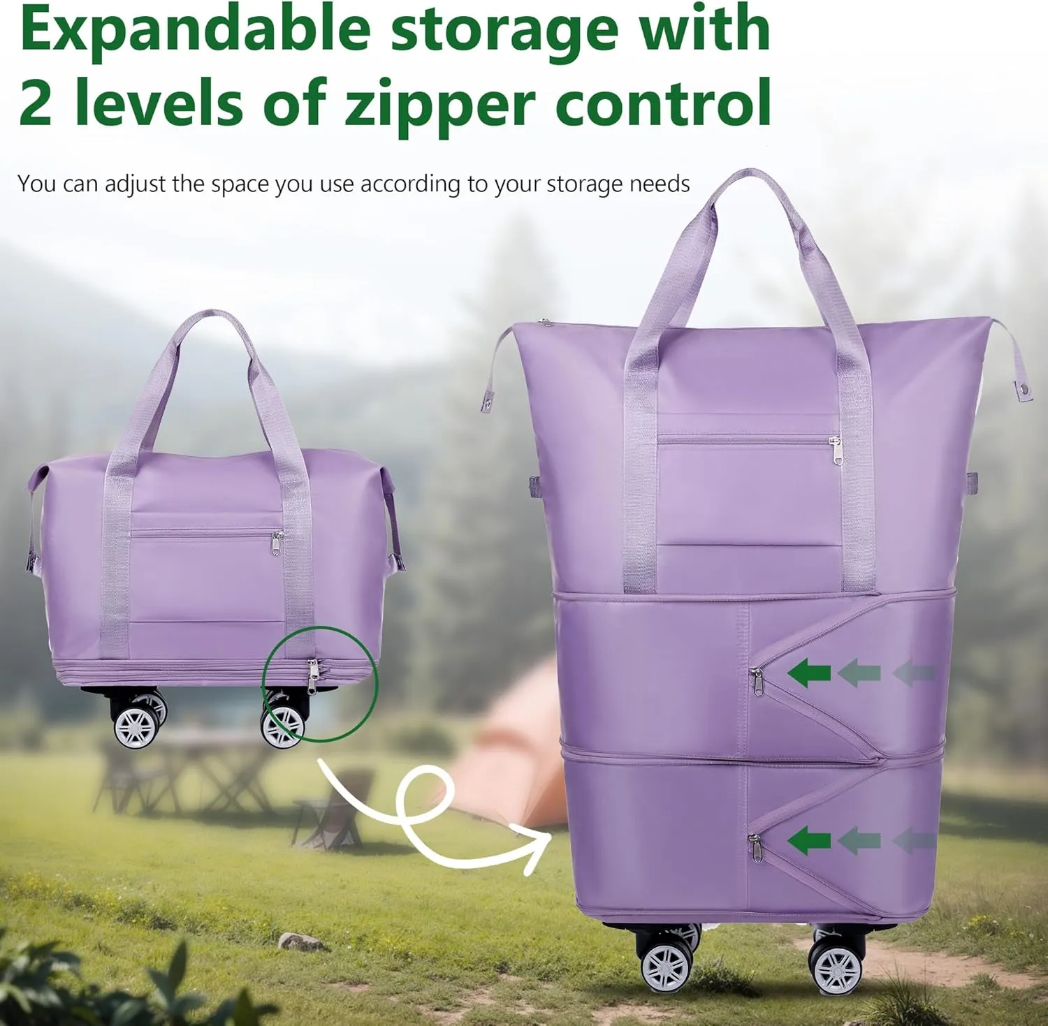 Expandable Suitcase, Folding Travel Bag with Wheels, Weekender Travel Bag for Carry-On, Tote Bag with Storage Space，Large luggage bag for Business Trips, Camping, Short Trips, Fitness