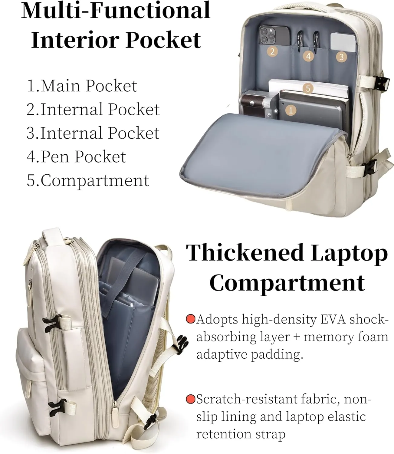 Expandable Travel Backpack for Men Women, Large Carry on Backpack Airplane Approved 15.6" Laptop Backpack with USB Charging Port,Water Resistant Lightweight Daypack for Flight 50L Grey