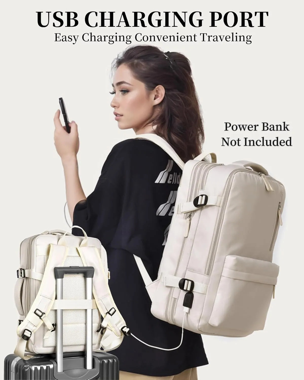 Expandable Travel Backpack for Men Women, Large Carry on Backpack Airplane Approved 15.6" Laptop Backpack with USB Charging Port,Water Resistant Lightweight Daypack for Flight 50L Grey