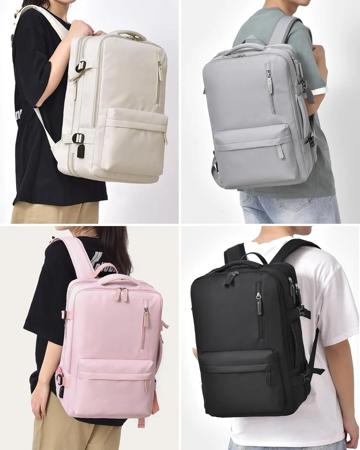 Expandable Travel Backpack for Men Women, Large Carry on Backpack Airplane Approved 15.6" Laptop Backpack with USB Charging Port,Water Resistant Lightweight Daypack for Flight 50L Grey