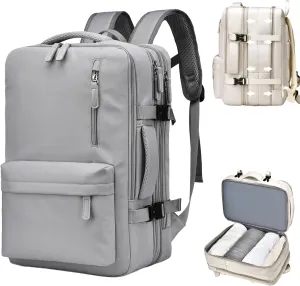 Expandable Travel Backpack for Men Women, Large Carry on Backpack Airplane Approved 15.6" Laptop Backpack with USB Charging Port,Water Resistant Lightweight Daypack for Flight 50L Grey
