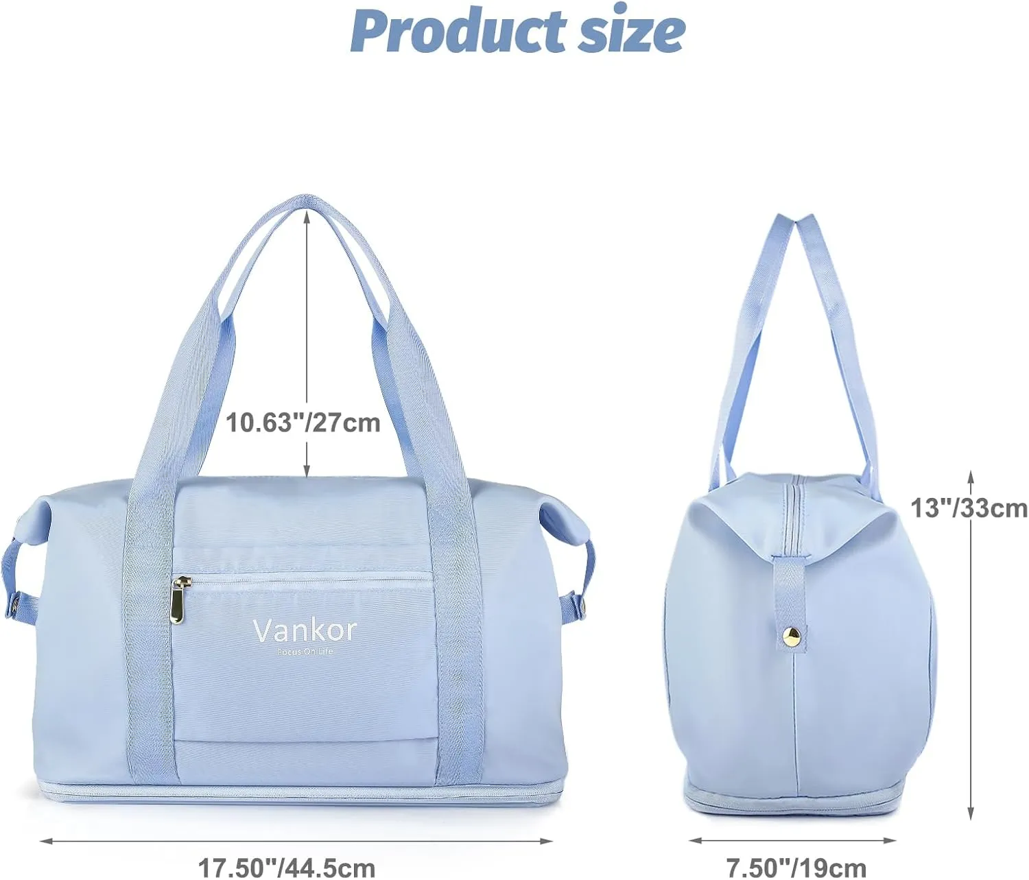 Expandable Travel Duffle Bag for Travel, Carry on Tote Bag Weekender Overnight Hosptital Bag for Men Women Lightweight Luggage Maternity Bag Light Blue