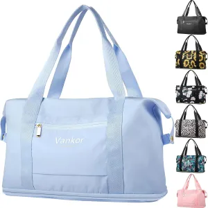 Expandable Travel Duffle Bag for Travel, Carry on Tote Bag Weekender Overnight Hosptital Bag for Men Women Lightweight Luggage Maternity Bag Light Blue
