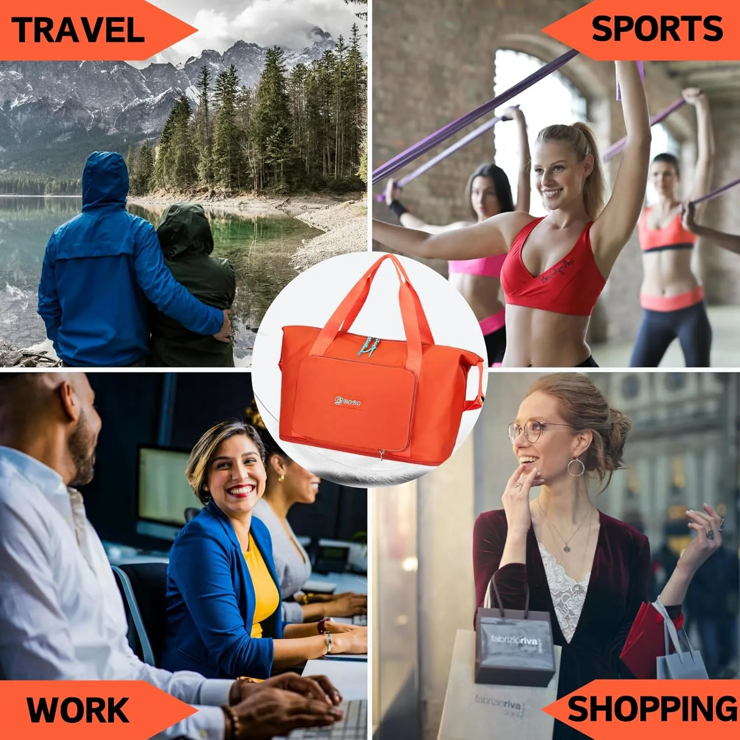 Expandable Travel Duffle Bag for Women Men, Lightweight Foldable Travel Tote Bags Gym Bag, Large Waterproof Carry On Weekender Overnight Bag with Wet Pocket for Workout, Fitness, Shopping Black