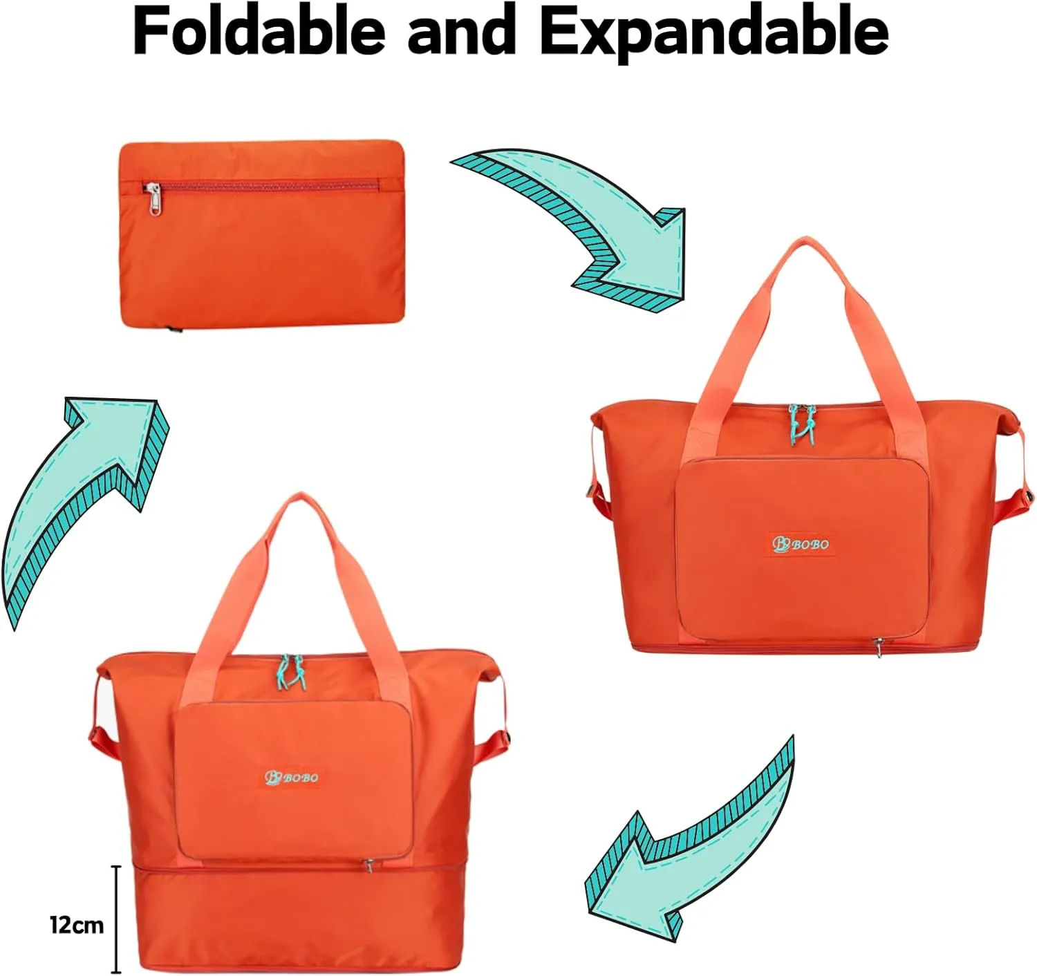 Expandable Travel Duffle Bag for Women Men, Lightweight Foldable Travel Tote Bags Gym Bag, Large Waterproof Carry On Weekender Overnight Bag with Wet Pocket for Workout, Fitness, Shopping Pink