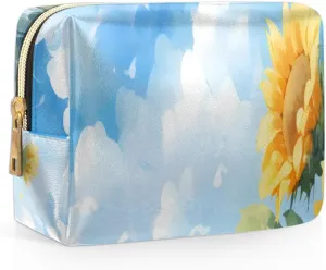 Exquisite Prints Vivid Flora Travel Makeup Bag for Women, PU Leather Waterproof Checkered Cosmetic Bags Large Make up Bag Zipper Pouch