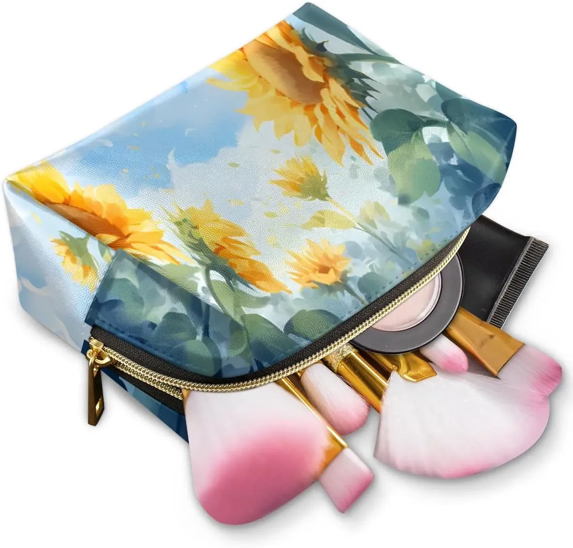 Exquisite Prints Vivid Flora Travel Makeup Bag for Women, PU Leather Waterproof Checkered Cosmetic Bags Large Make up Bag Zipper Pouch