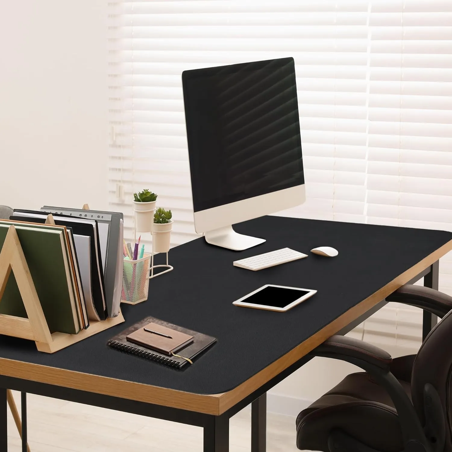 Extra Large Leather Desk Mat Protector(Not PU), Office Mats on Top of Desks, Non-Slip Laptop Leather Desk Pad, Waterproof Desk Writing Pad for Office and Home (Black, 47.2" x 23.6")