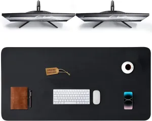 Extra Large Leather Desk Mat Protector(Not PU), Office Mats on Top of Desks, Non-Slip Laptop Leather Desk Pad, Waterproof Desk Writing Pad for Office and Home (Black, 47.2" x 23.6")