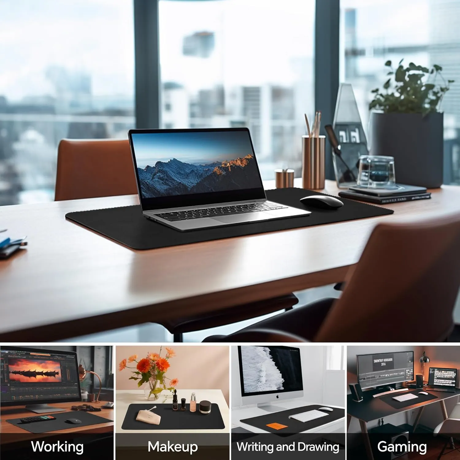 Extra Large Leather Desk Mat Protector(Not PU), Office Mats on Top of Desks, Non-Slip Laptop Leather Desk Pad, Waterproof Desk Writing Pad for Office and Home (Black, 47.2" x 23.6")