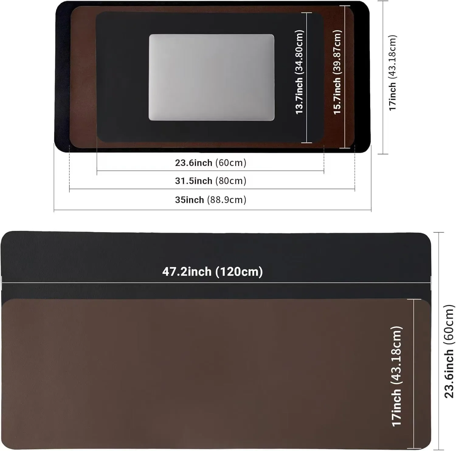 Extra Large Leather Desk Mat Protector(Not PU), Office Mats on Top of Desks, Non-Slip Laptop Leather Desk Pad, Waterproof Desk Writing Pad for Office and Home (Black, 47.2" x 23.6")