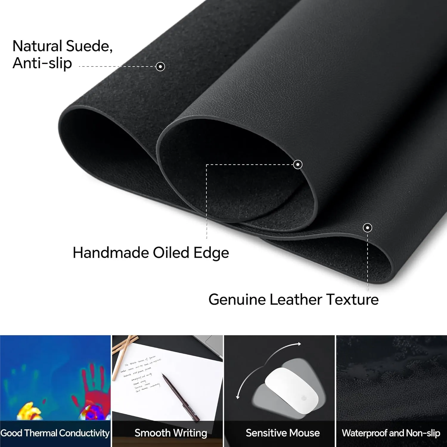 Extra Large Leather Desk Mat Protector(Not PU), Office Mats on Top of Desks, Non-Slip Laptop Leather Desk Pad, Waterproof Desk Writing Pad for Office and Home (Black, 47.2" x 23.6")