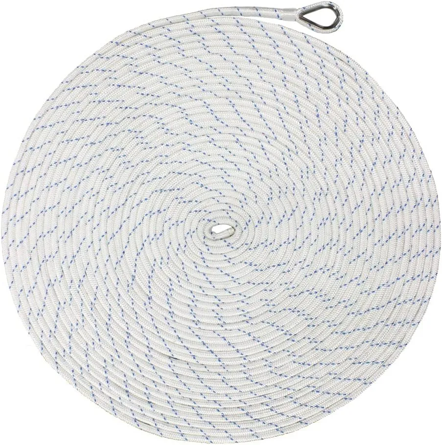 Extreme Max 3006.2505 BoatTector Double Braid Nylon Anchor Line with Thimble - 3/8" x 250', White with Blue Tracer