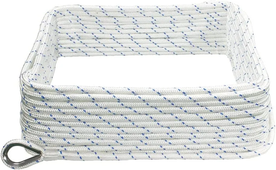 Extreme Max 3006.2505 BoatTector Double Braid Nylon Anchor Line with Thimble - 3/8" x 250', White with Blue Tracer