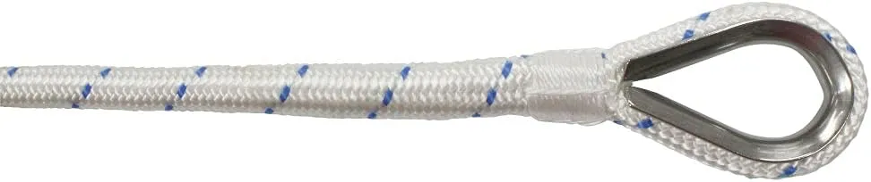 Extreme Max 3006.2505 BoatTector Double Braid Nylon Anchor Line with Thimble - 3/8" x 250', White with Blue Tracer
