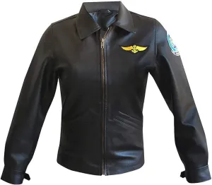 FAMFALCOM Women Kelly McGillis Charlie Black Leather Jacket| Top Flying Gun Aviator Leather Jacket for Women