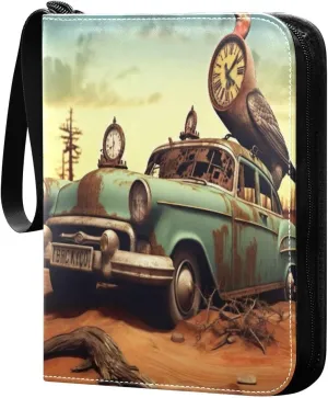 Fantasy Painting Card Binder with 50 Removable Page Sleeves PU Leather Collectible Trading Card Albums Book with Zipper for Games Card,Baseball Cards