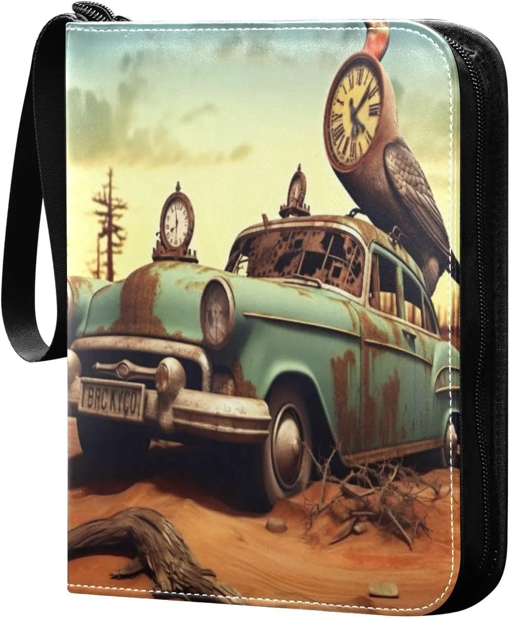 Fantasy Painting Card Binder with 50 Removable Page Sleeves PU Leather Collectible Trading Card Albums Book with Zipper for Games Card,Baseball Cards