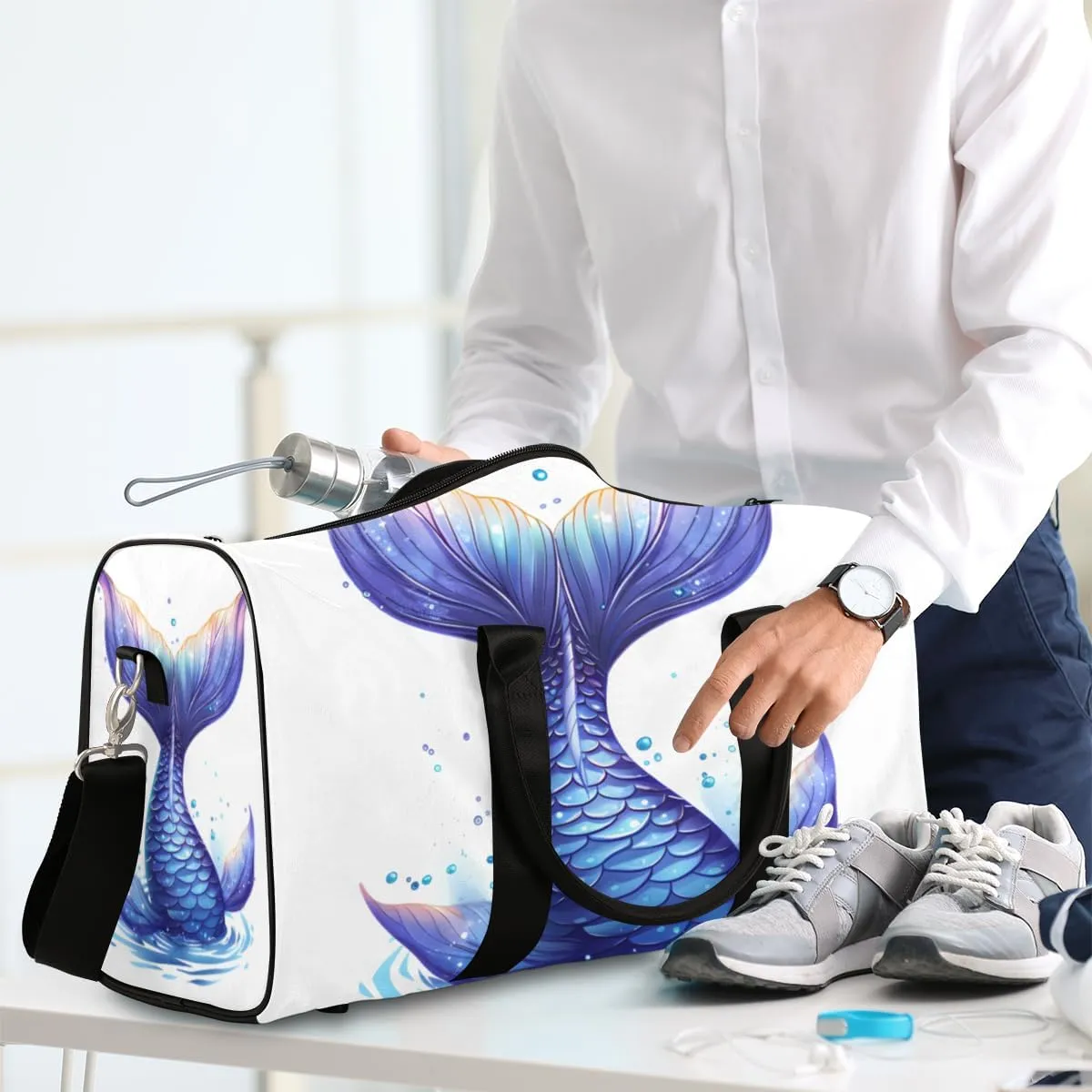 Fantasy Tail Travel Duffle Bag for Women Men Gym Duffel Foldable Bag Waterproof Weekender Watercolor Art Duffle Tote