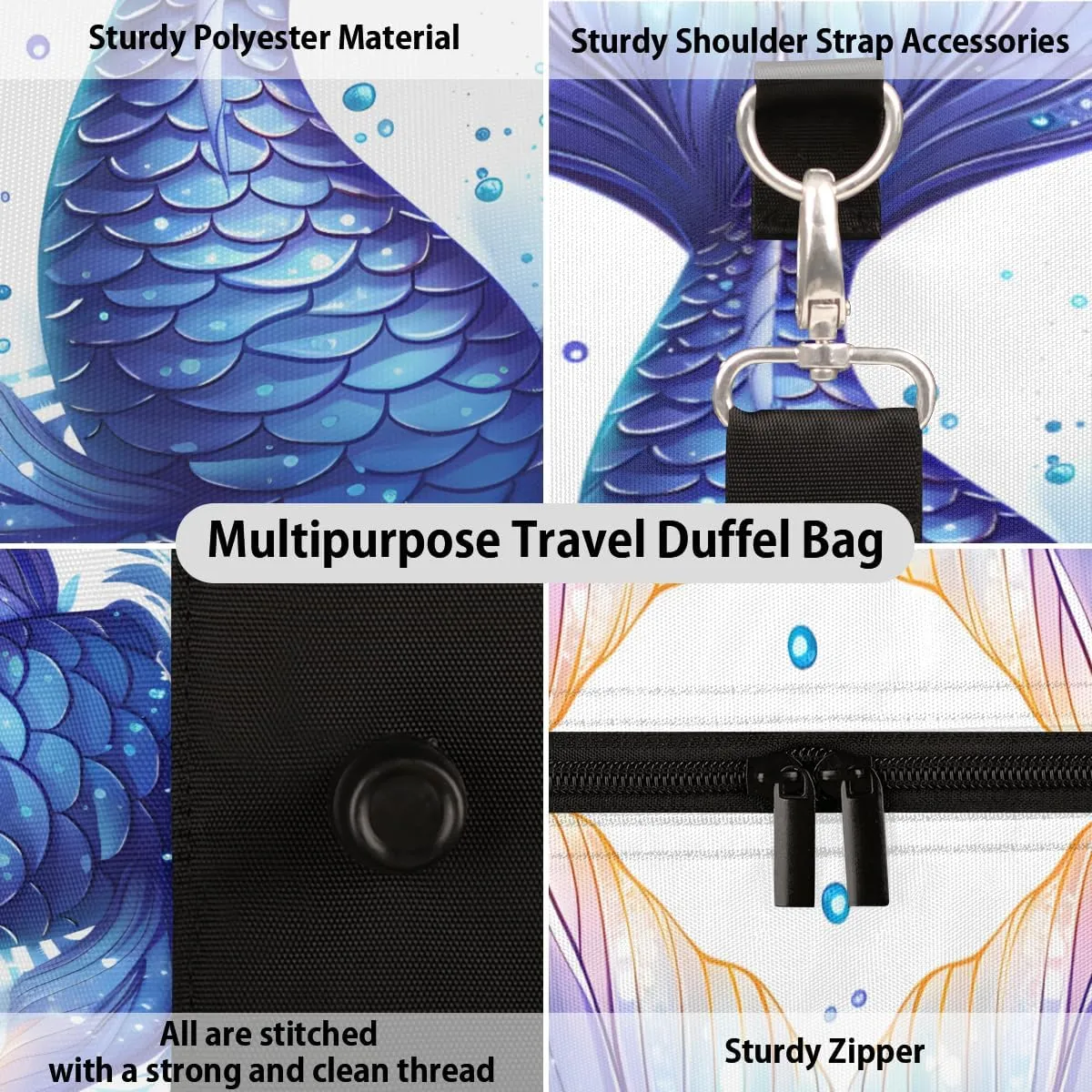Fantasy Tail Travel Duffle Bag for Women Men Gym Duffel Foldable Bag Waterproof Weekender Watercolor Art Duffle Tote
