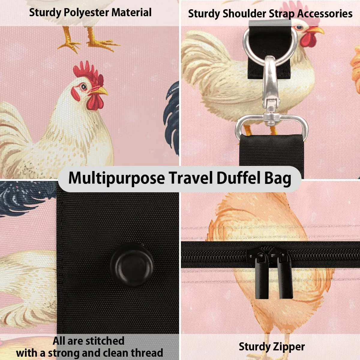 Farm Chicken Travel Duffle Bag for Women Men Gym Duffel Foldable Bag Waterproof Weekender Farmhouse Animal Duffle Tote