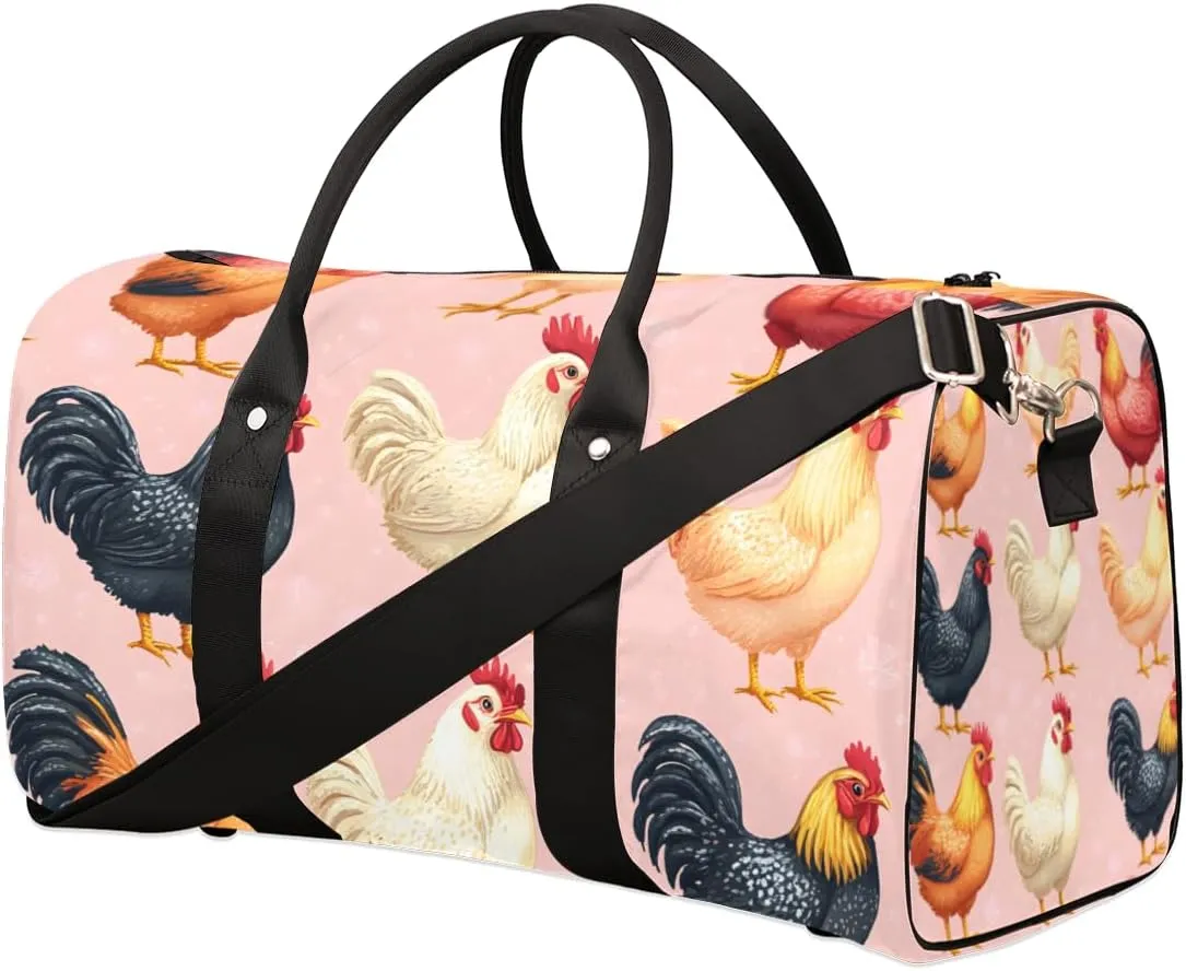 Farm Chicken Travel Duffle Bag for Women Men Gym Duffel Foldable Bag Waterproof Weekender Farmhouse Animal Duffle Tote