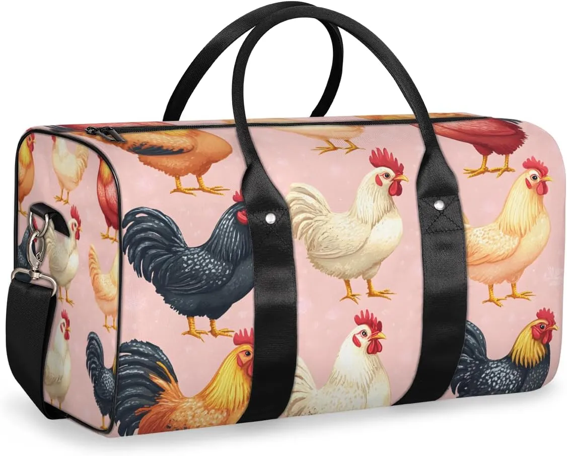 Farm Chicken Travel Duffle Bag for Women Men Gym Duffel Foldable Bag Waterproof Weekender Farmhouse Animal Duffle Tote