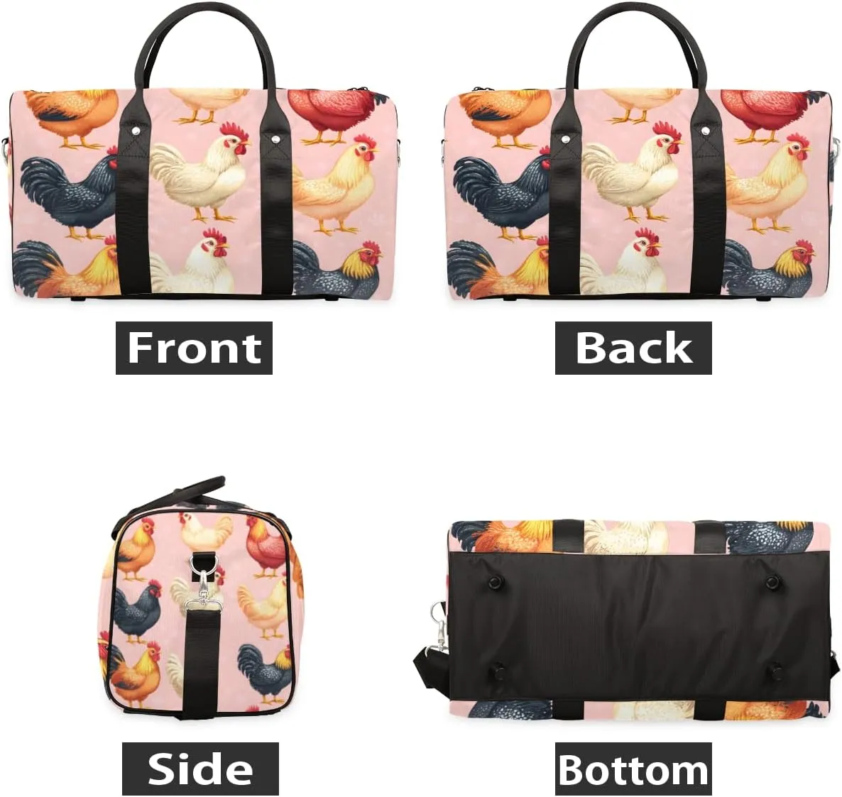 Farm Chicken Travel Duffle Bag for Women Men Gym Duffel Foldable Bag Waterproof Weekender Farmhouse Animal Duffle Tote