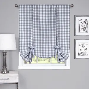 Farmhouse Curtains Kitchen Décor, Buffalo Plaid Valance, Classic Country Plaid Gingham Checkered Design, Farmhouse Décor, Window Curtain Treatments (Grey, Tie-Up Shade)