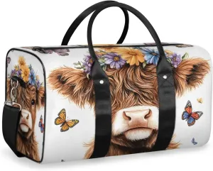 Farmhouse Highland Cow Travel Duffle Bag for Women Men Gym Duffel Foldable Bag Waterproof Weekender Western Wildlife Duffle Tote