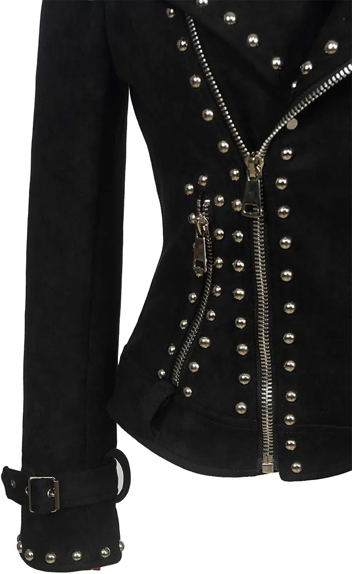 Fashion SX Womens Gothic Faux Suede Leather Jacket Long Sleeve Zipper Short Moto Biker Coat