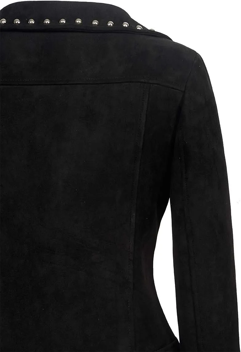 Fashion SX Womens Gothic Faux Suede Leather Jacket Long Sleeve Zipper Short Moto Biker Coat