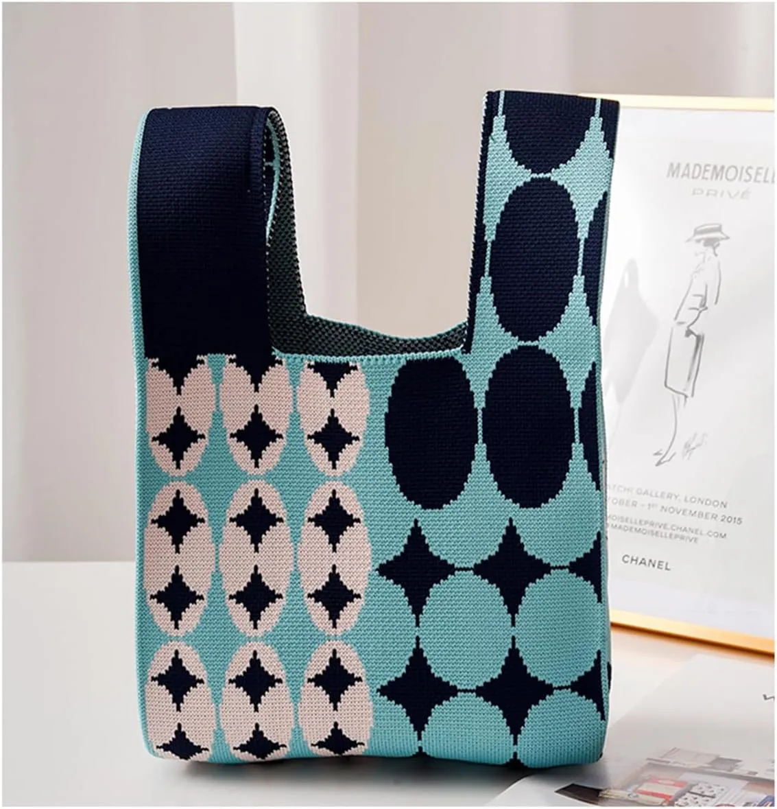 Fashion Woven Purse for Women Top-handle Shoulder Bag Soft, Woven Handbag Personalized Knit Bag with Niche Design