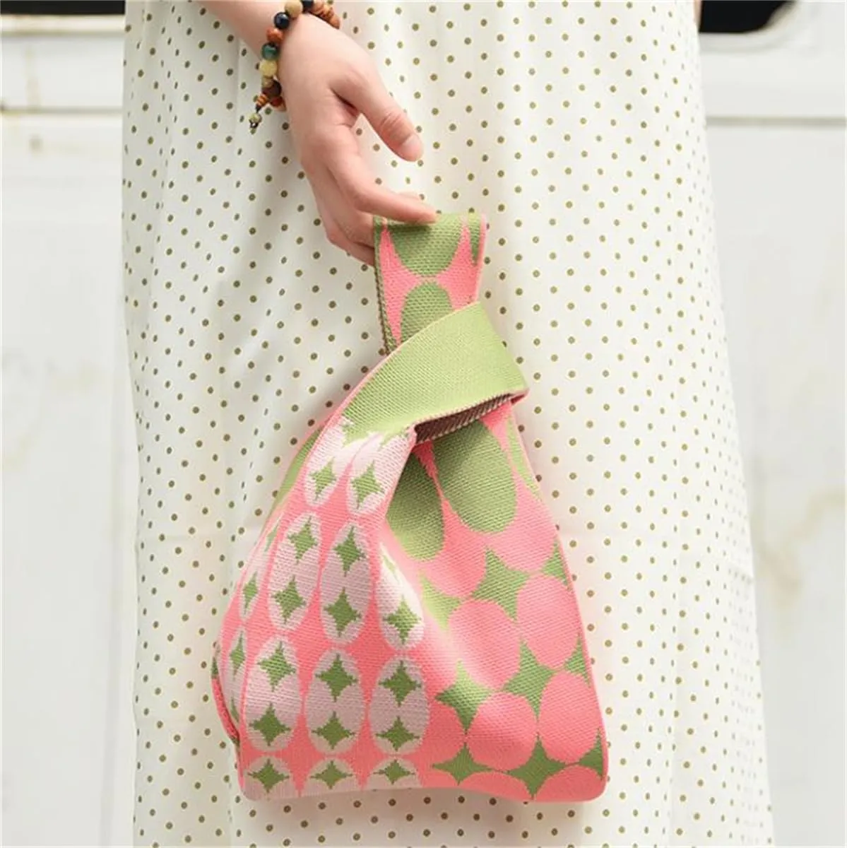 Fashion Woven Purse for Women Top-handle Shoulder Bag Soft, Woven Handbag Personalized Knit Bag with Niche Design