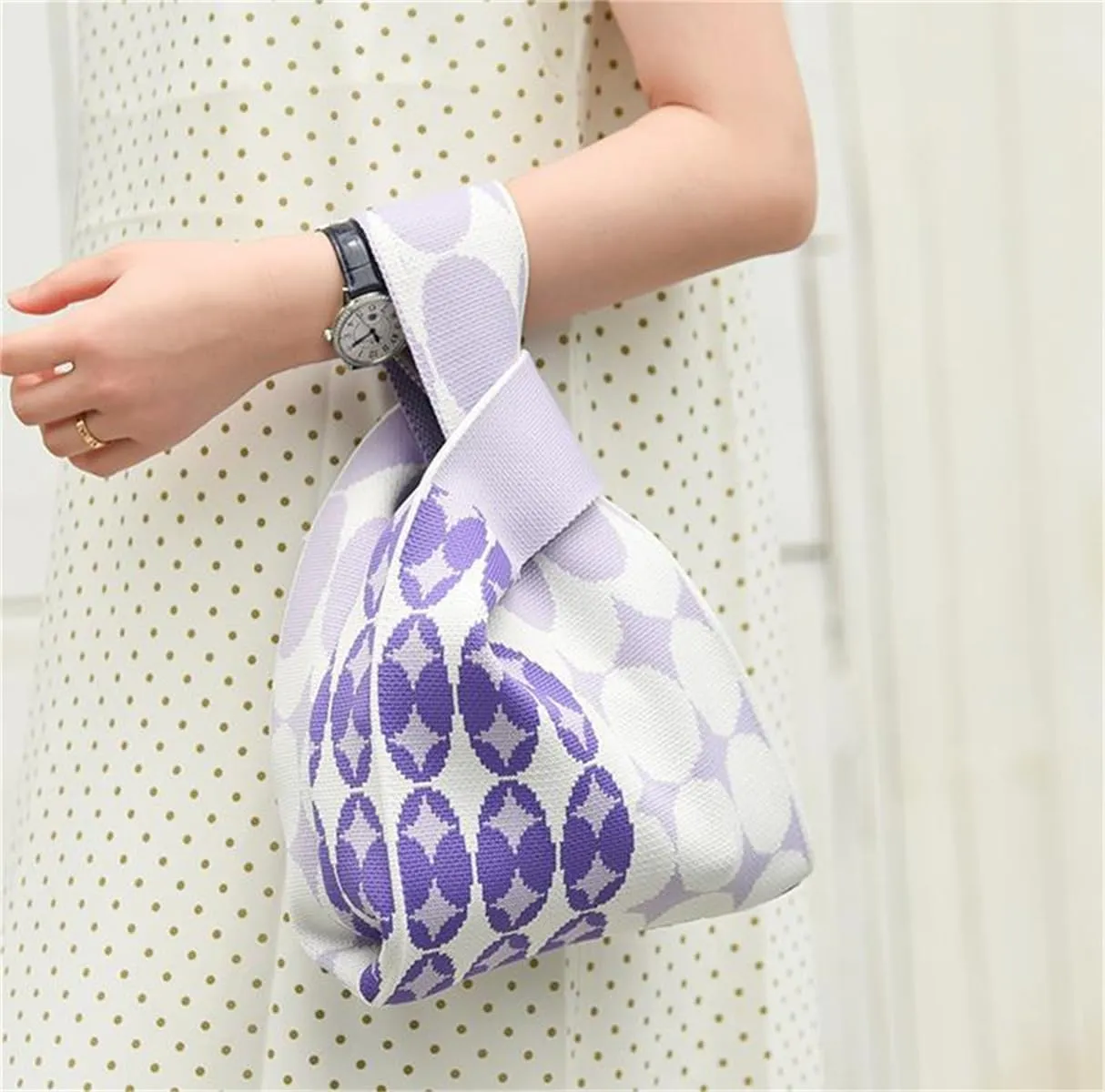 Fashion Woven Purse for Women Top-handle Shoulder Bag Soft, Woven Handbag Personalized Knit Bag with Niche Design