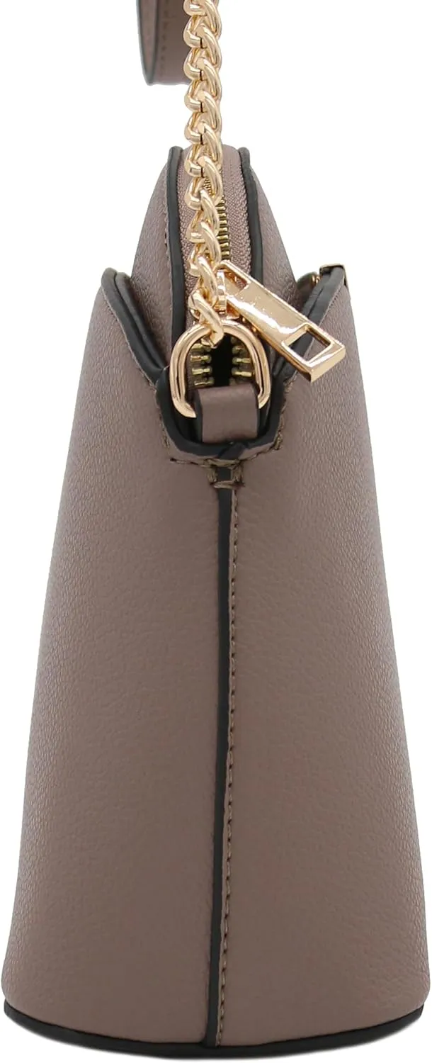 FashionPuzzle Faux Leather Small Dome Crossbody Bag with Chain Strap