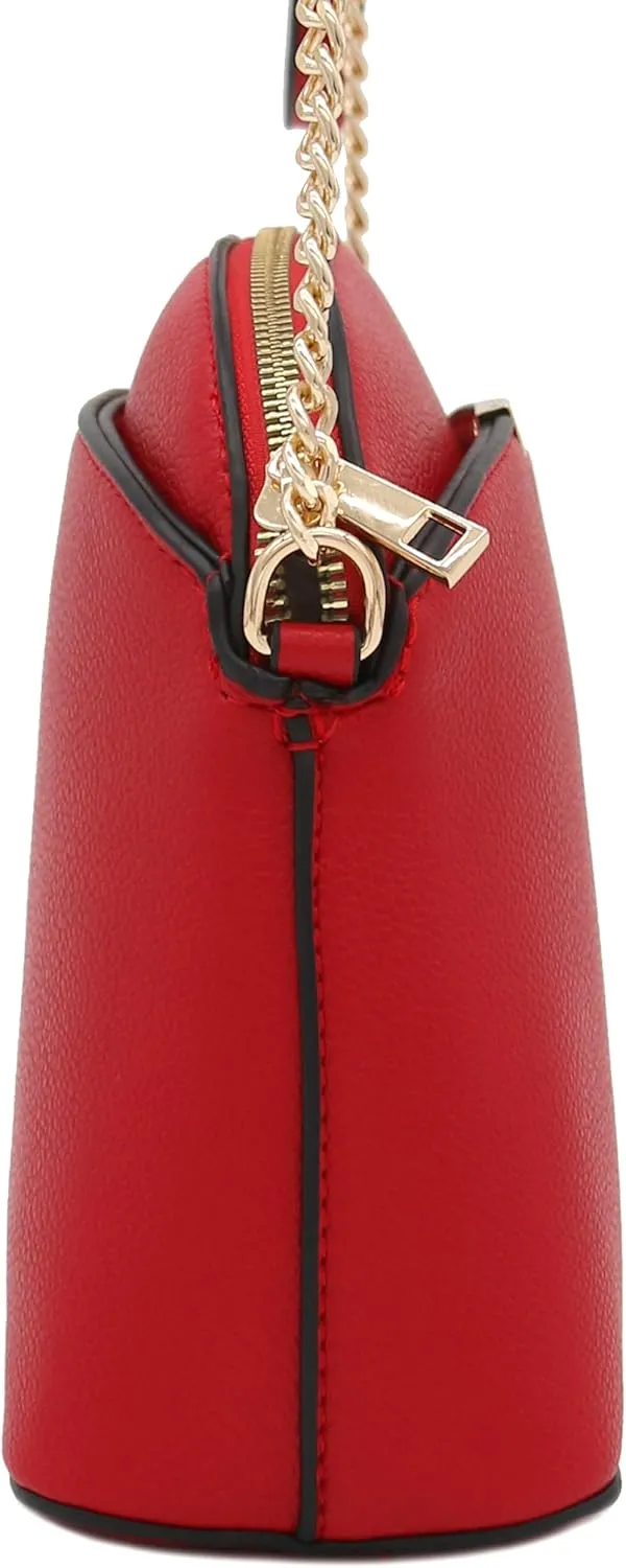 FashionPuzzle Faux Leather Small Dome Crossbody Bag with Chain Strap