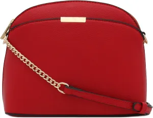 FashionPuzzle Faux Leather Small Dome Crossbody Bag with Chain Strap