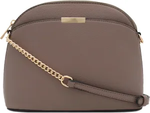 FashionPuzzle Faux Leather Small Dome Crossbody Bag with Chain Strap