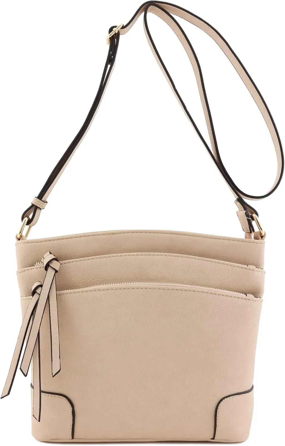 FashionPuzzle Triple Zipper Pocket Medium Crossbody Bag