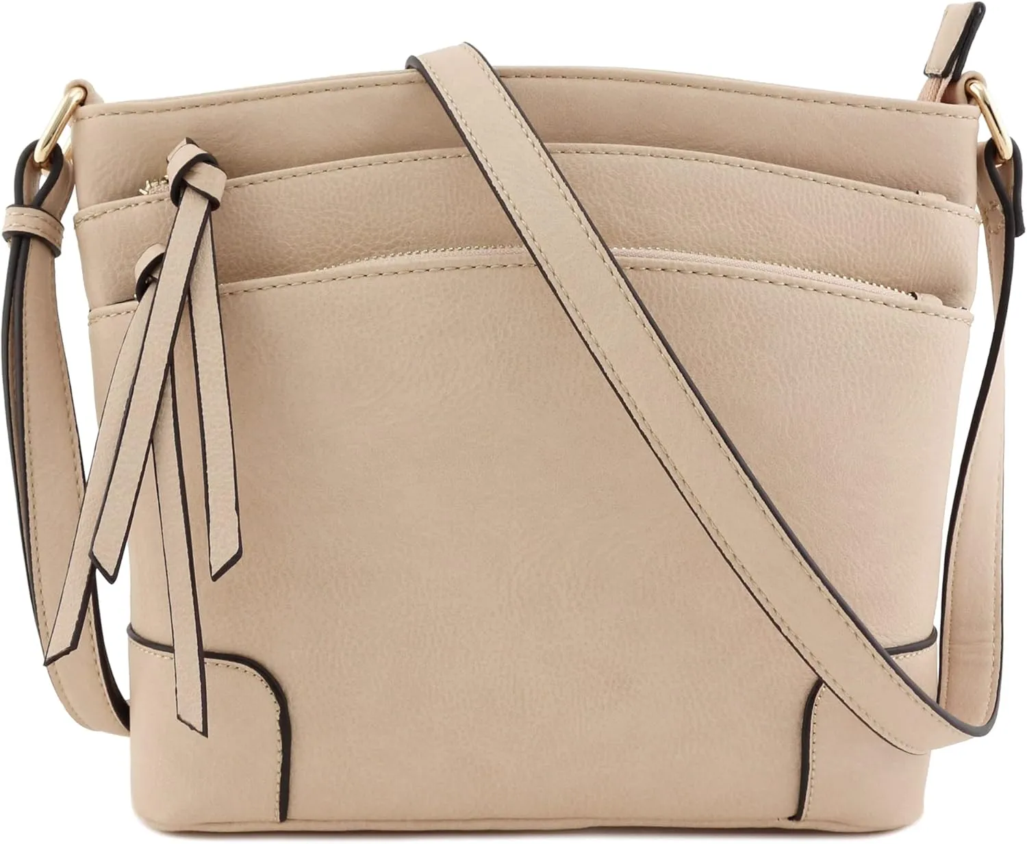 FashionPuzzle Triple Zipper Pocket Medium Crossbody Bag