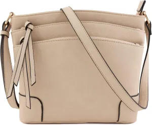 FashionPuzzle Triple Zipper Pocket Medium Crossbody Bag