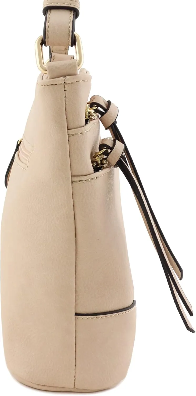 FashionPuzzle Triple Zipper Pocket Medium Crossbody Bag